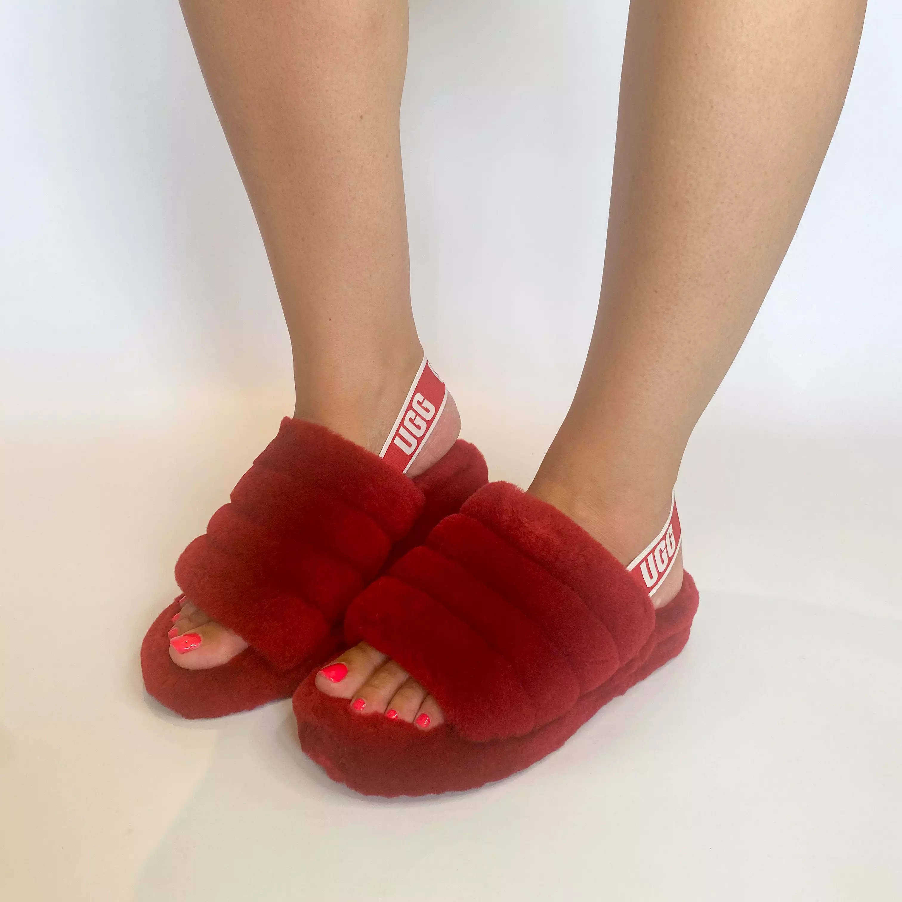 UGG red fluff yeah slide