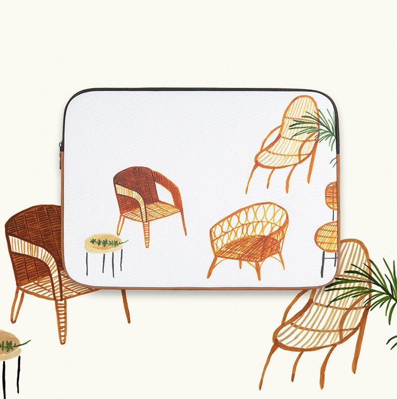 White Beige Chair Graphic Laptop Sleeves 13 15 inch Cases Protective Covers Handbags Square Pouches Designer Artist Prints Cute 