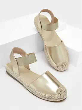 Woman Shoes Metallic Gold Flats, Vacation Espadrille Flats For Outdoor For Spring And Summer