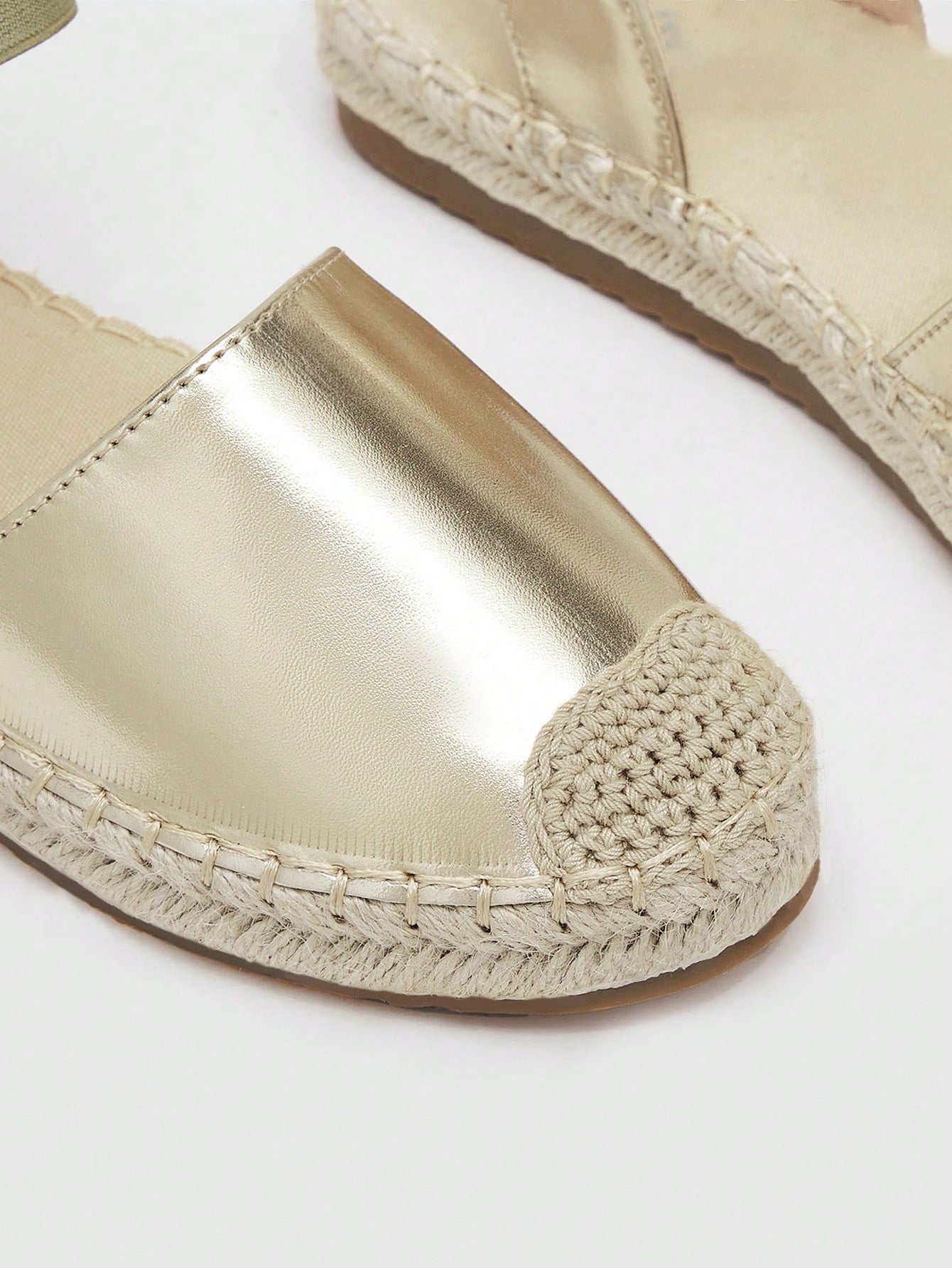 Woman Shoes Metallic Gold Flats, Vacation Espadrille Flats For Outdoor For Spring And Summer