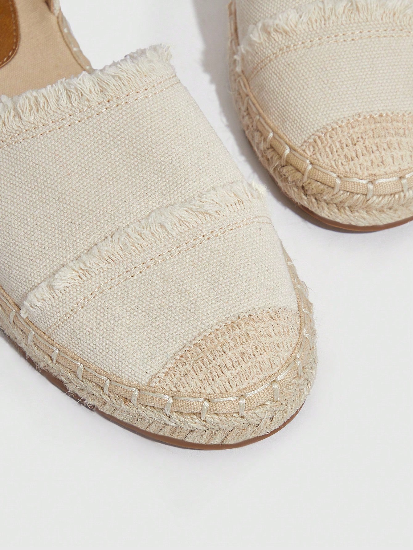 Woman Shoes Ruffle Detail Espadrilles Flats, Fabric Strappy Vacation Flats For Spring And Summer