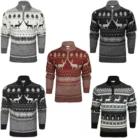 Xact Mens 1/4 Zip Reindeer Xmas/ Christmas Jumper