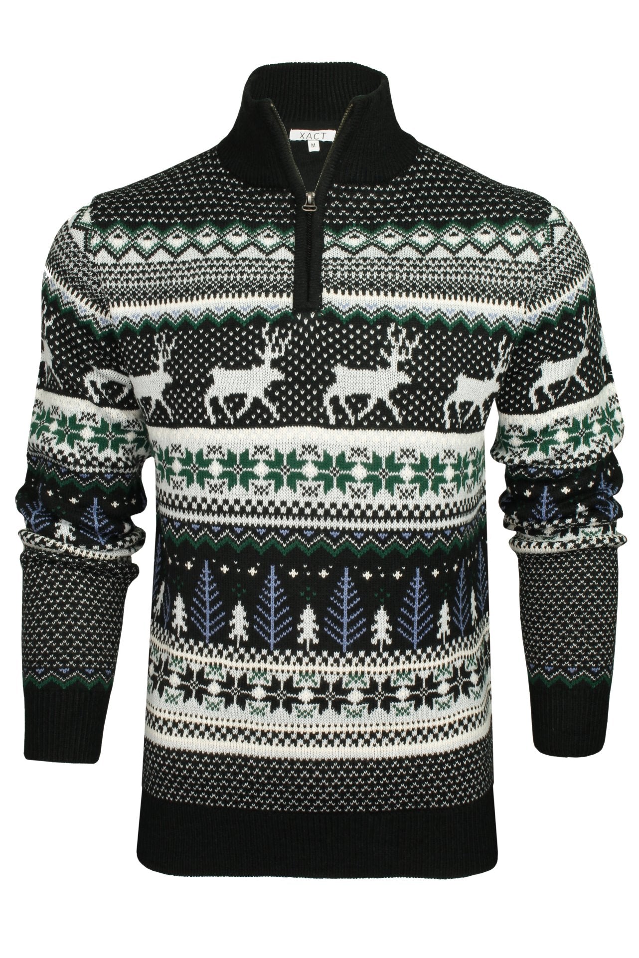 Xact Mens 1/4 Zip Reindeer Xmas/ Christmas Jumper