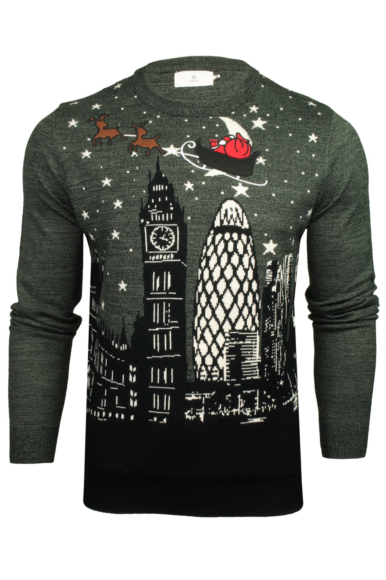 Xact Mens City Scape Christmas Jumper - London Or New York Santa Sleigh Scene