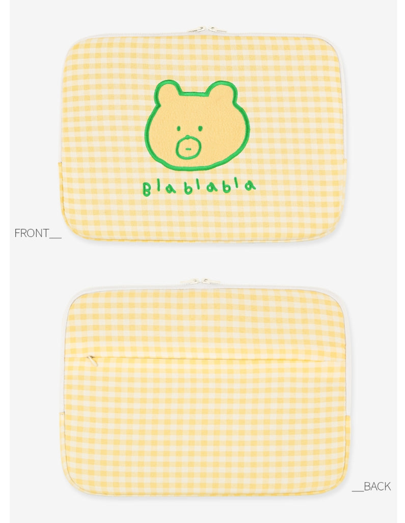 Yellow Bear Laptop Sleeves 11 for iPad 13 inches Cases Checked Protective Covers Purses Handbags Square Cushion Pouches Designer