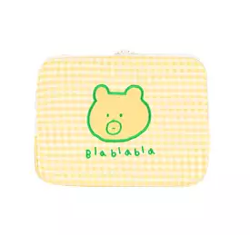 Yellow Bear Laptop Sleeves 11 for iPad 13 inches Cases Checked Protective Covers Purses Handbags Square Cushion Pouches Designer